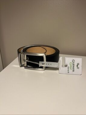 Glenayr Golf Black Leather Men’s Belt with Silver-Tone Rectangular Buckle